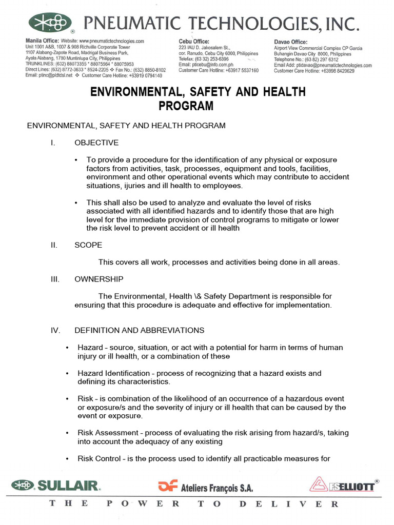 EHS Management Plan | PDF | Occupational Safety And Health | Hazards