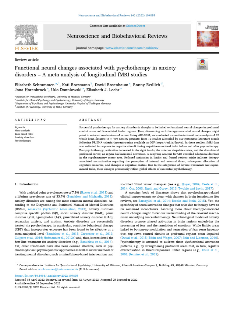 Functional Neural Changes Associated With Psychotherapy in Anxiety ...
