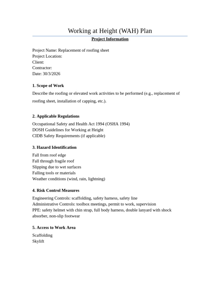 WAH Plan Template | PDF