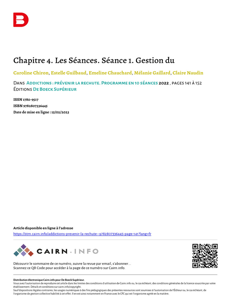 Chiron 2022 Chapitre 4 Les Seances Seance 1 Gestion Du Craving | PDF