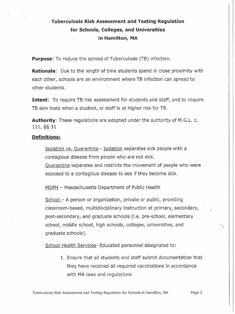 Tuberculosis Risk Assessment | PDF