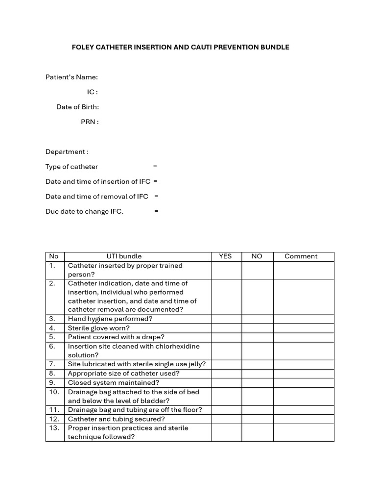 Foley Catheter Insertion and Cauti Prevention Bundle | PDF