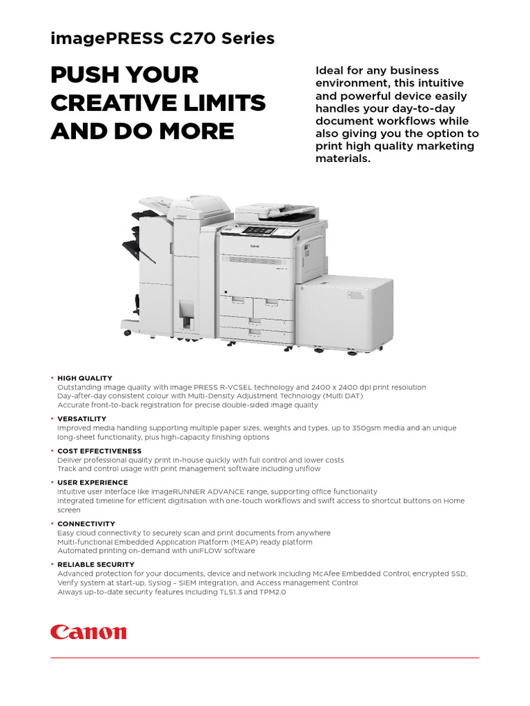 Imagepress c270 Series Datasheet | PDF | Paper | Image Scanner