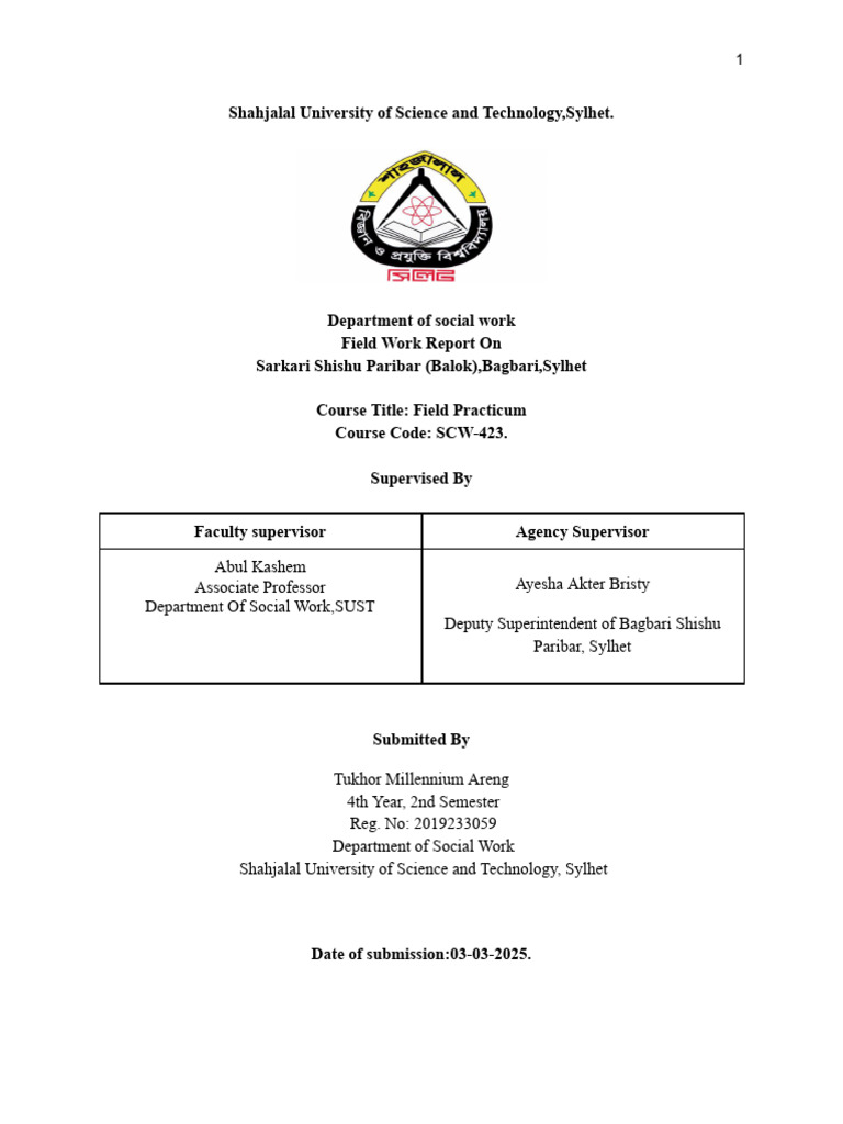 Final Field Work Report | PDF | Social Work | Psychological Resilience