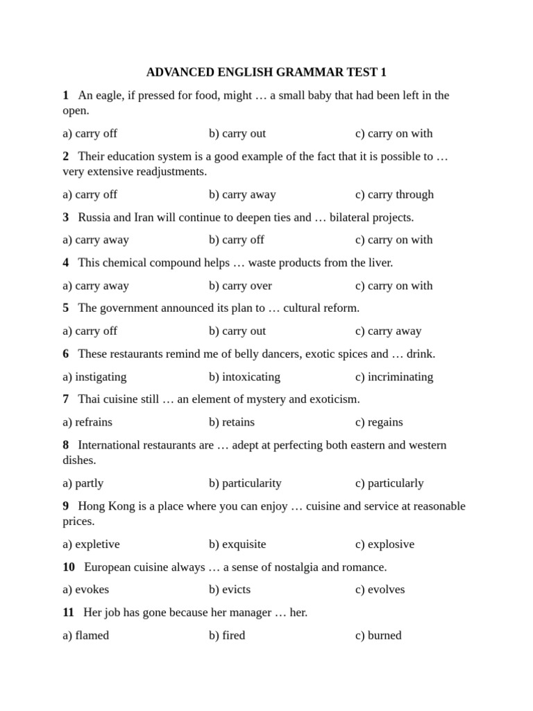 Advanced English Grammar Test 1 | PDF