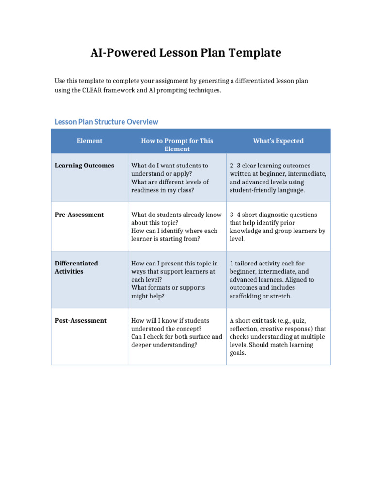 AI Lesson Plan Template | PDF