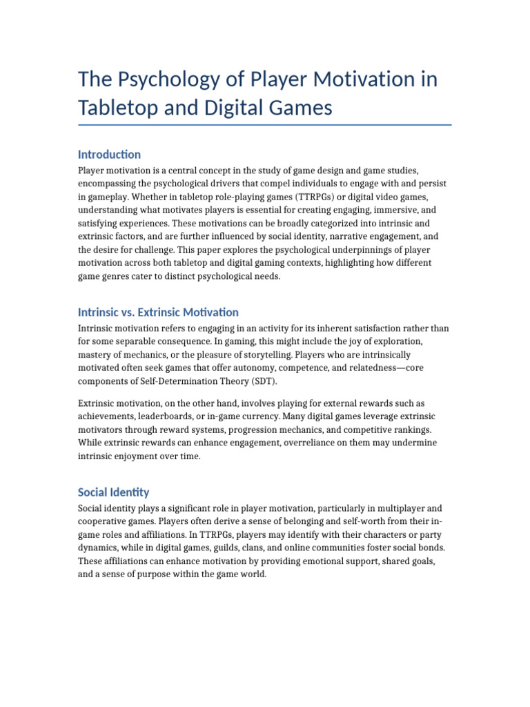 Player Motivation in Games | PDF