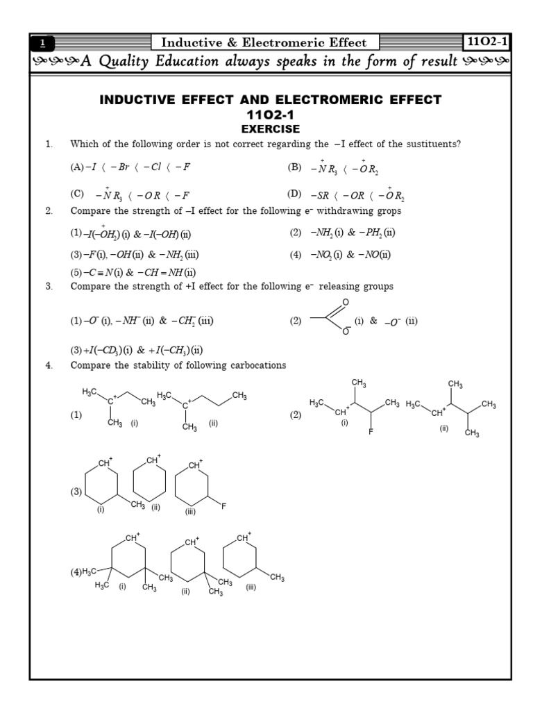 11O2-1 Sheet Inductive and Electromeric Effect | PDF | Carboxylic Acid ...