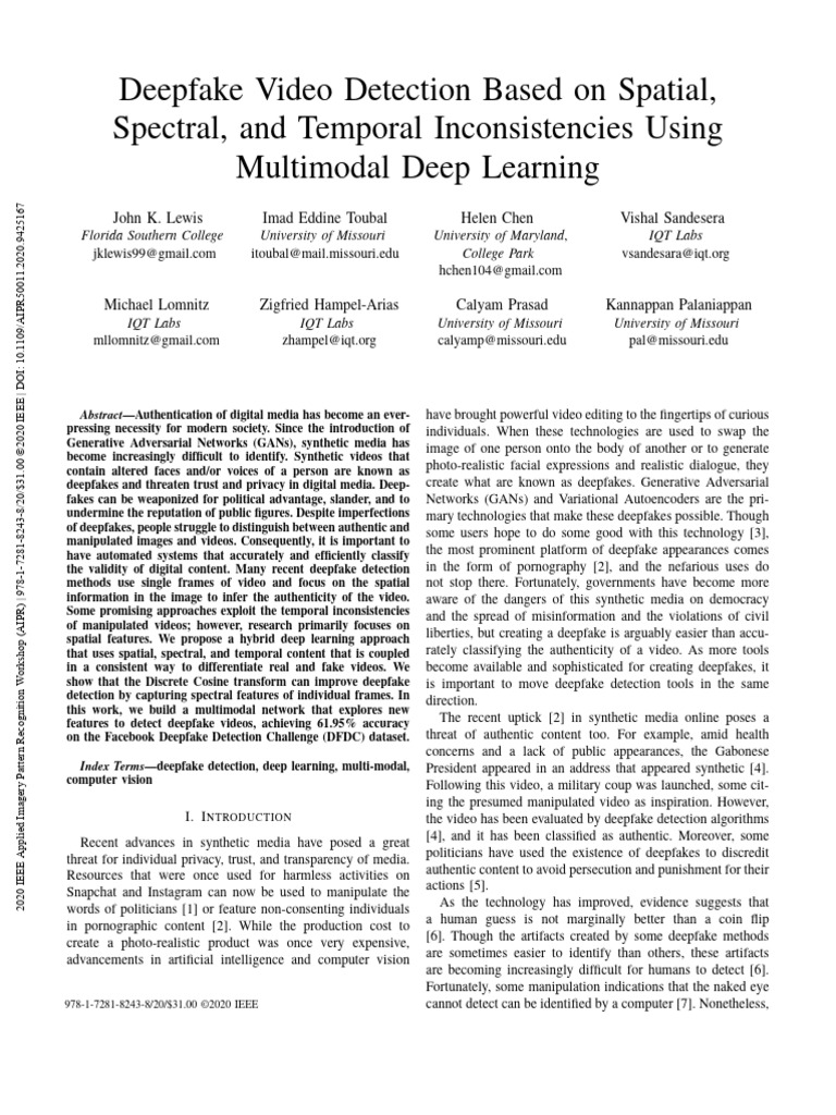 Deepfake Video Detection Based On Spatial Spectral and Temporal | PDF