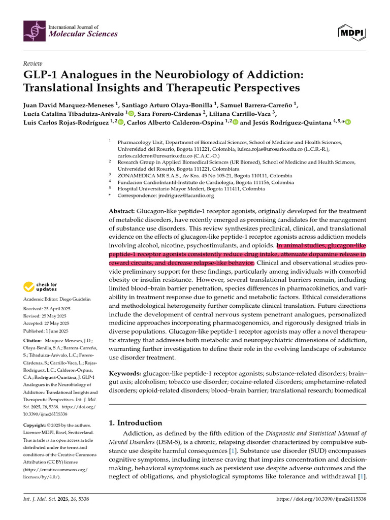 GLP-1 Analogues in The Neurobiology of Addiction | PDF | Reward System ...