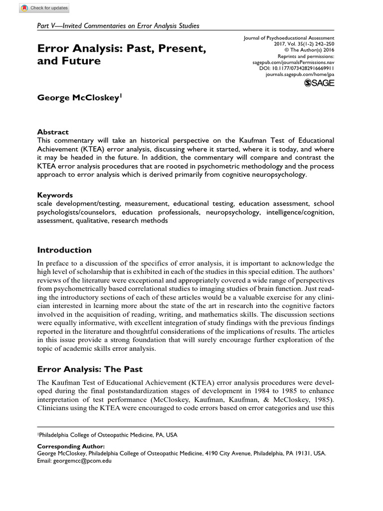 Error Analysis: Past, Present, and Future | PDF | Psychometrics | Variance