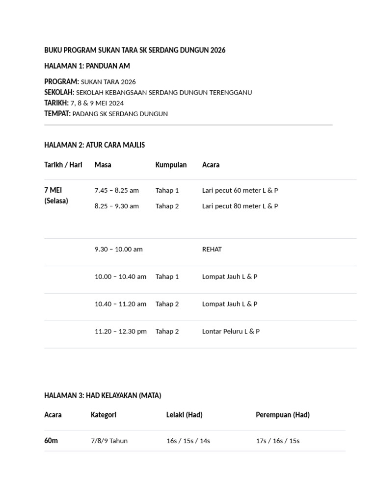 Draf Buku Program Sukan Tara Sktm2 2024 | PDF
