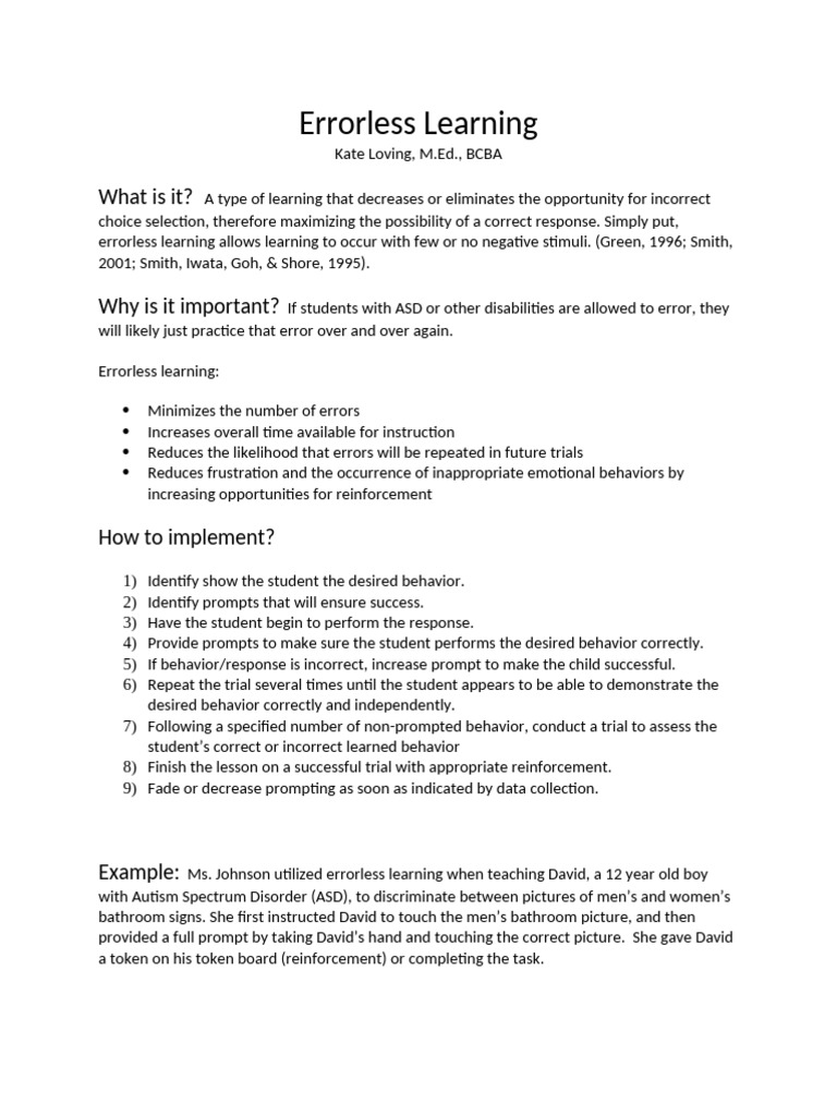 Tips From The Corner Errorless Learning | PDF | Cognition ...
