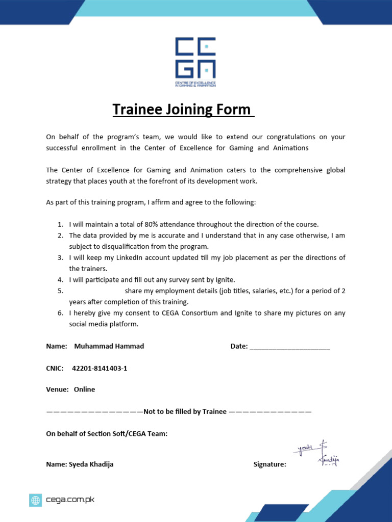 Trainee Joining Form Updated | PDF