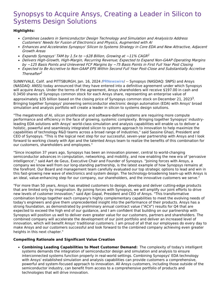 Synopsys Press Release-1 | PDF