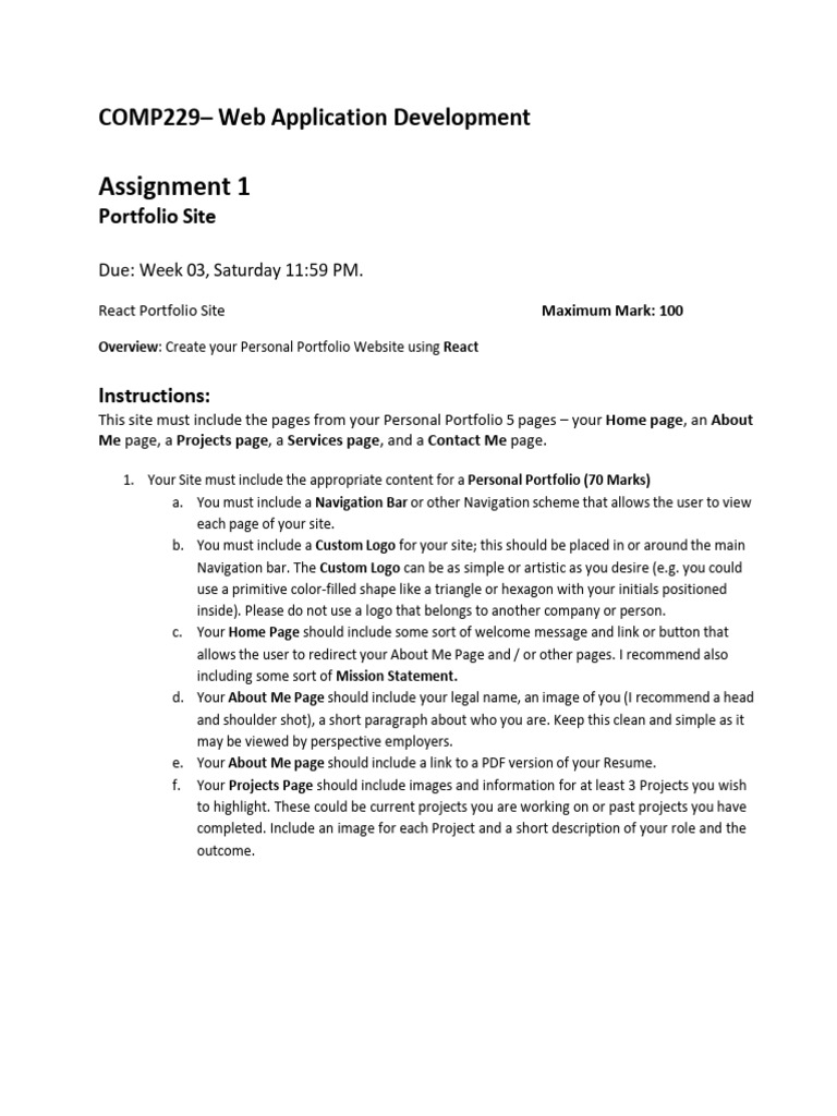 Assignment 1 - React Portfolio-New | PDF | Websites | World Wide Web
