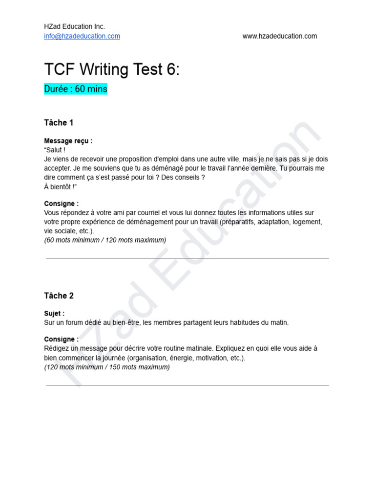 TCF Writing Test 6 | PDF