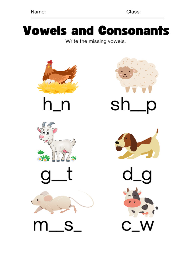 English Vowels and Consonants Grade 1 Worksheet | PDF