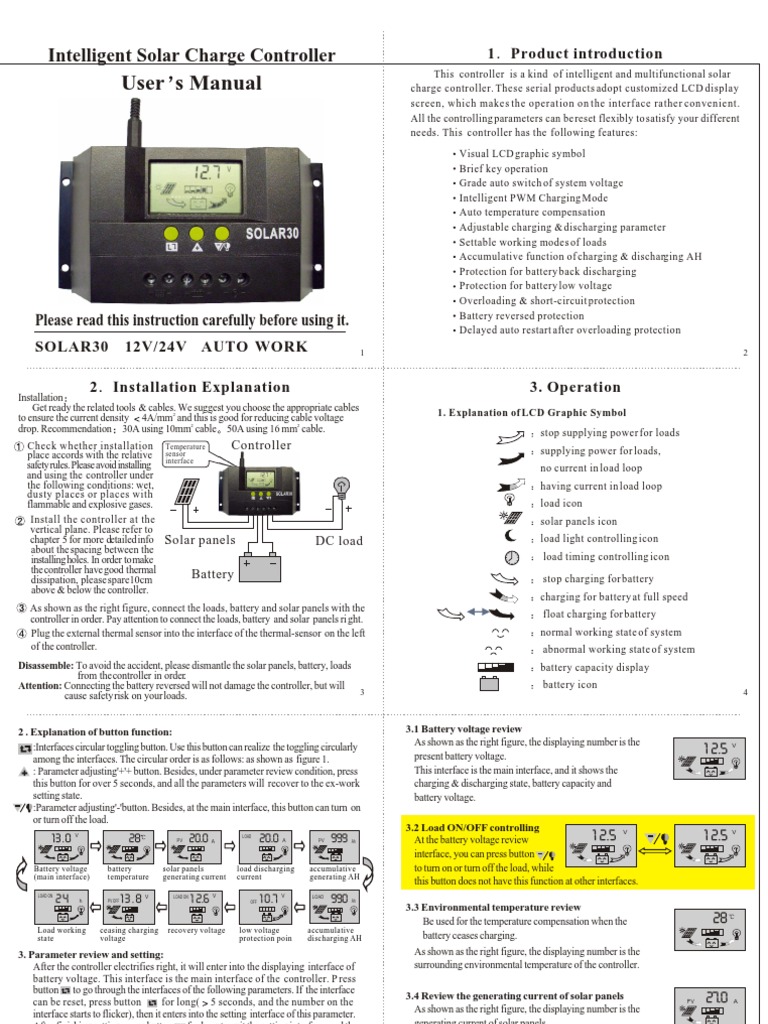 Solar Regulator 30a 12v24v Manual Battery Charger Photovoltaic System