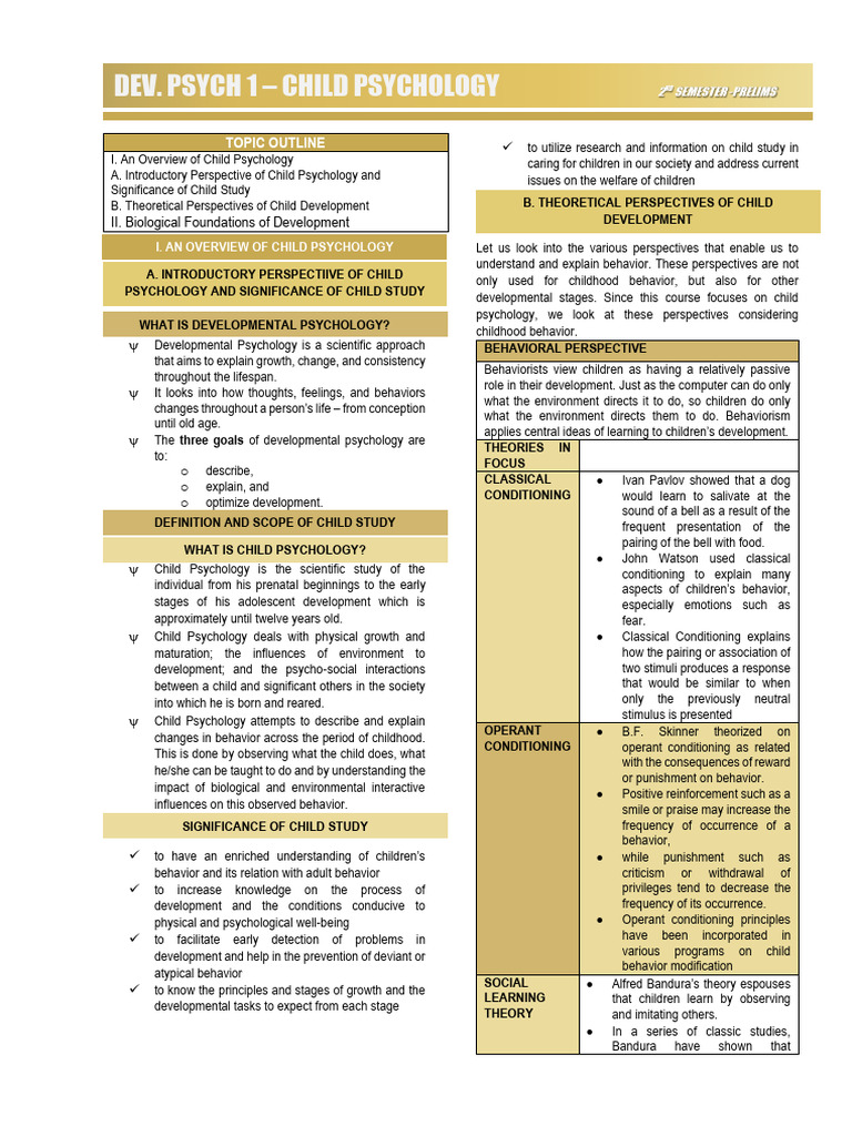 Developmental Psych 1 - Prelims | PDF