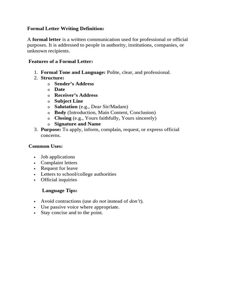 Formal Letter Writing Definition | PDF