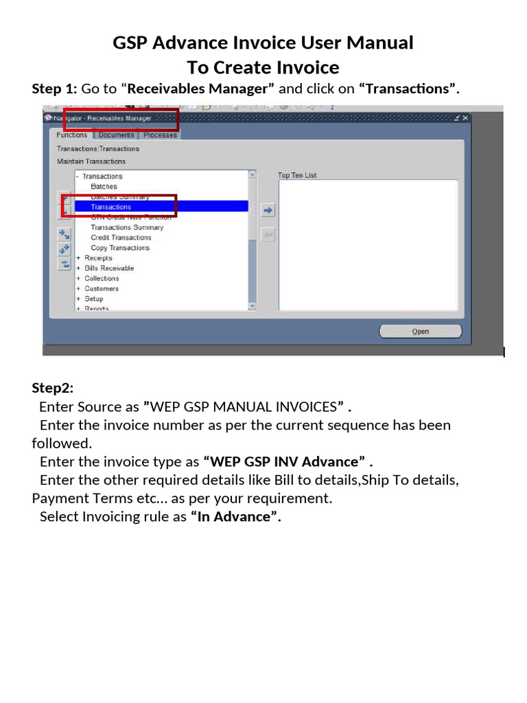 GSP Advance Invoice User Manual | PDF