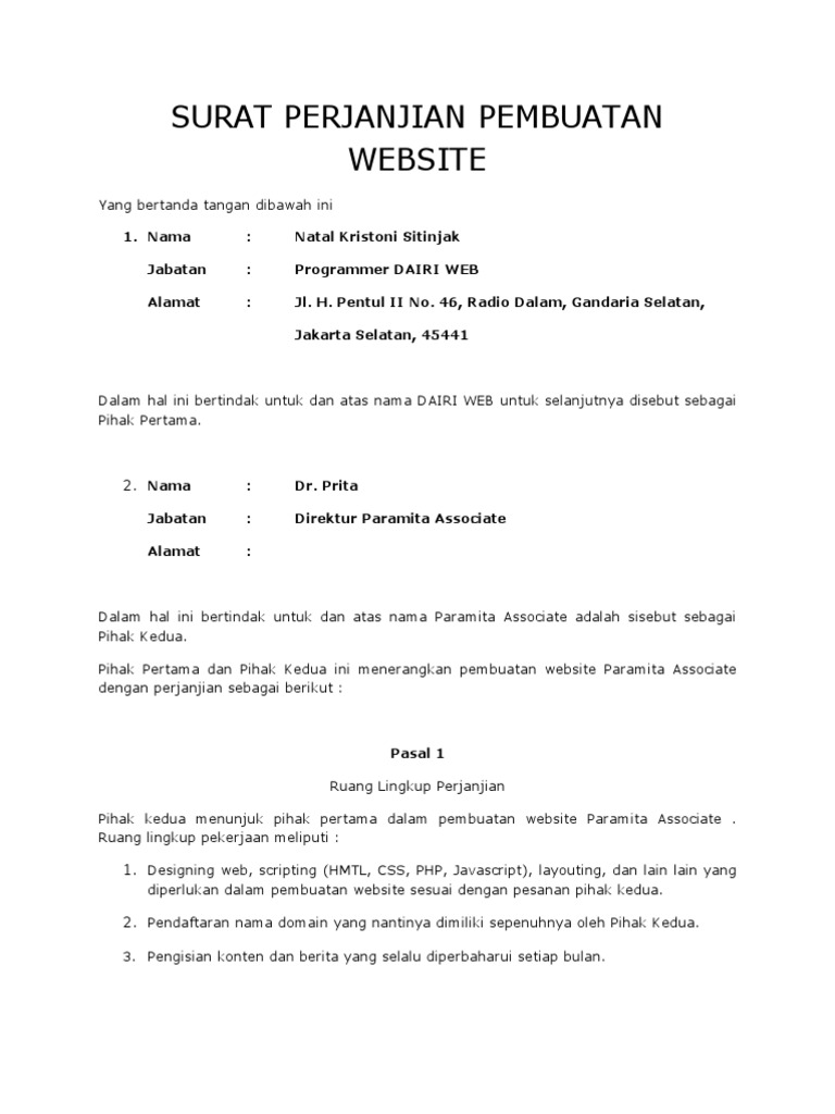 Surat Perjanjian Pembuatan Website