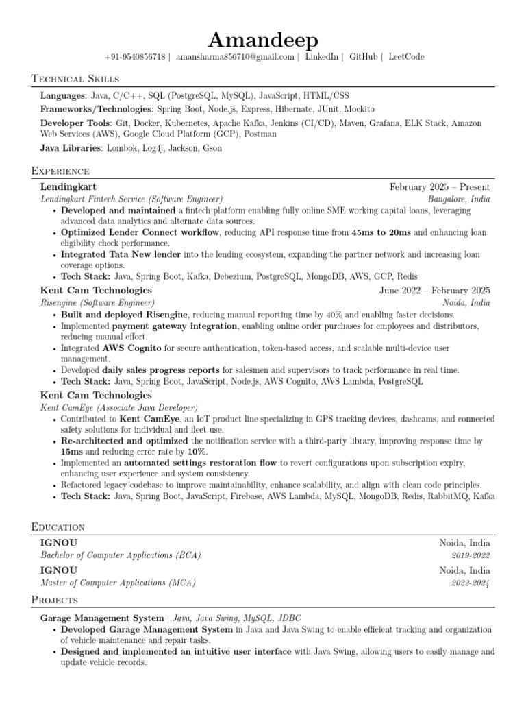 Amandeep's Resume | PDF | Amazon Web Services | Java (Programming Language)