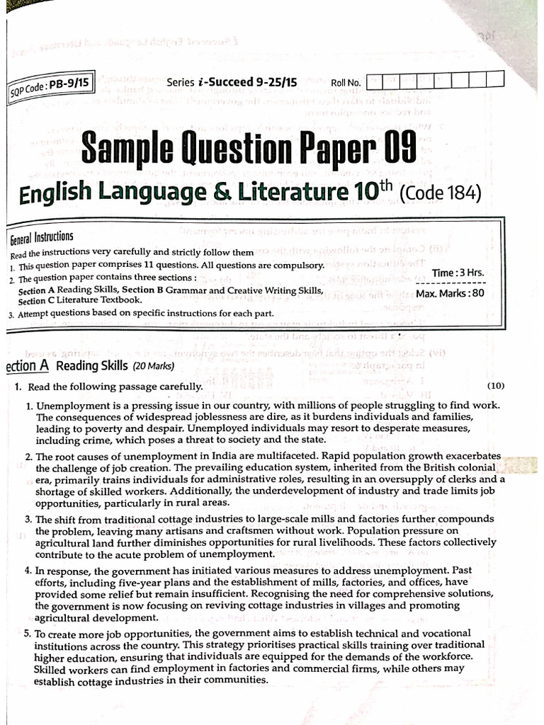 Sample Paper 9 | PDF