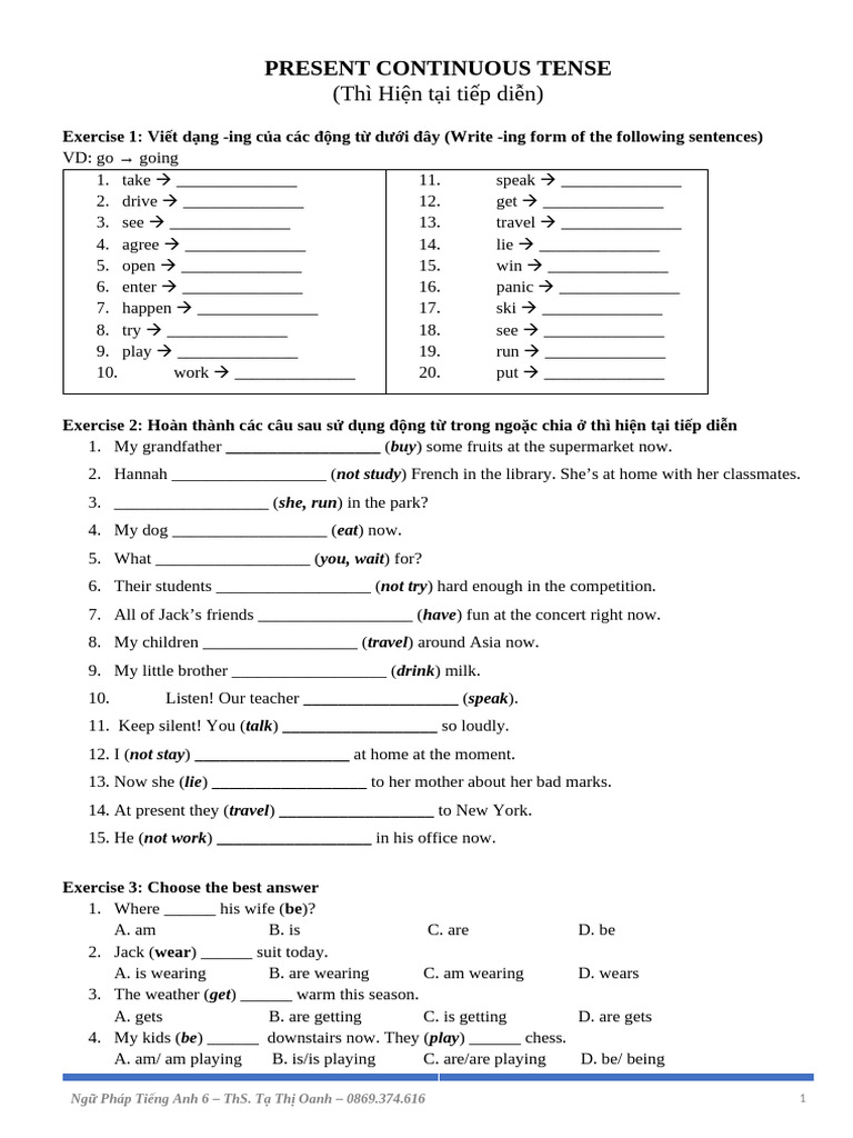 Present Continuous Tense | PDF