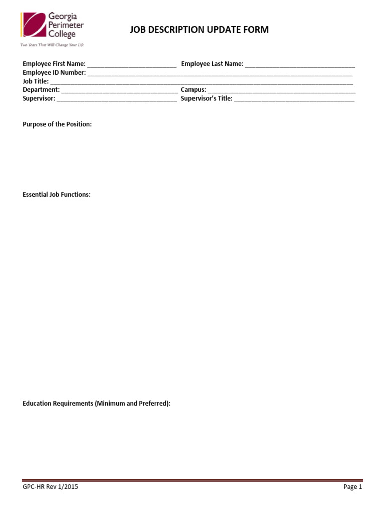 Job Description Update Form - Rev 1 - 15 | PDF