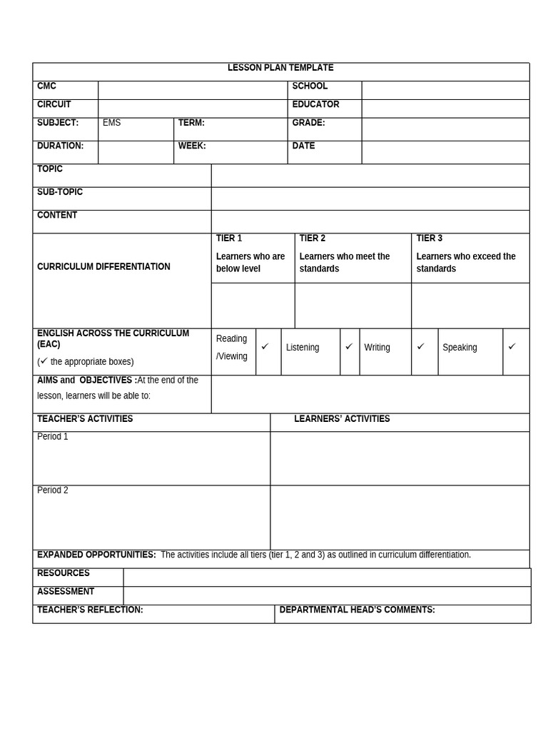 Ems Lesson Plan Template | PDF