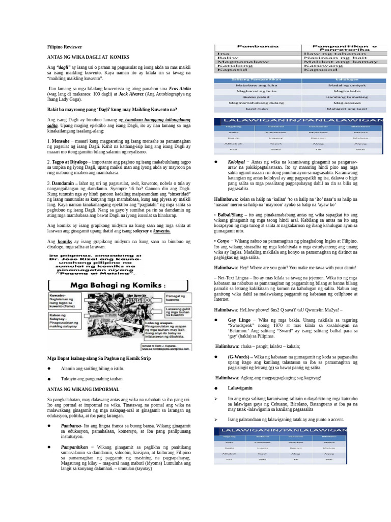 Filipino Reviewer 1 | PDF