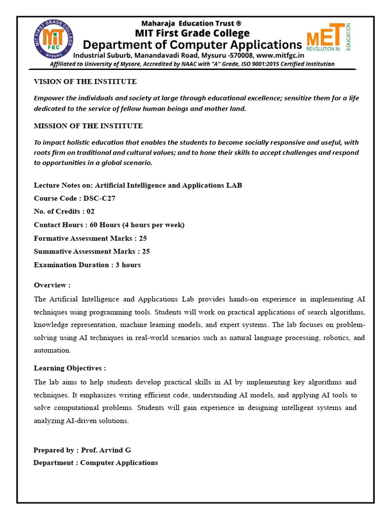 Artificial Intelligence & Applications Lab | PDF | Artificial ...