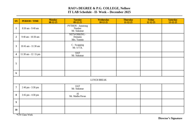 Lab Schedule 2025 | PDF