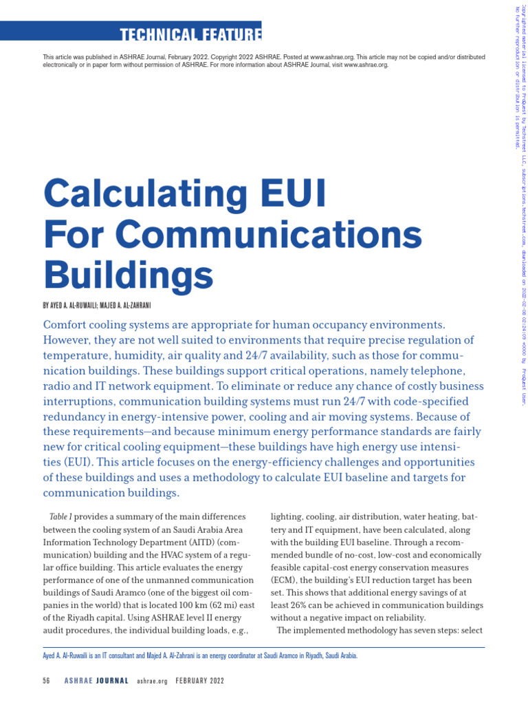 Calculating EUI For Communications Buildings | PDF | Energy Conservation
