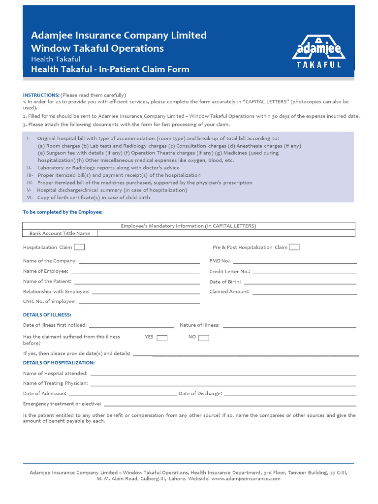 IPD Claim Form Updated - Takaful | PDF | Hospital | Patient