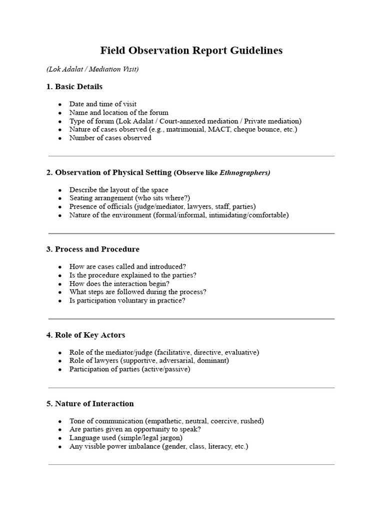 Field Observation Report Guidelines | PDF