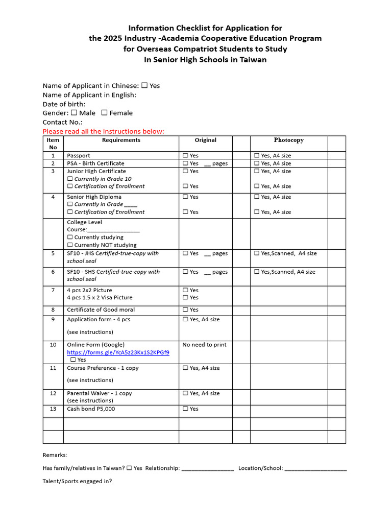 Checklist 114 Application - Applicant | PDF