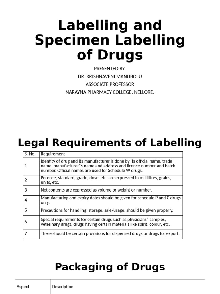Labelling and Specimen Labelling of Drugs | PDF | Drugs | Prescription ...