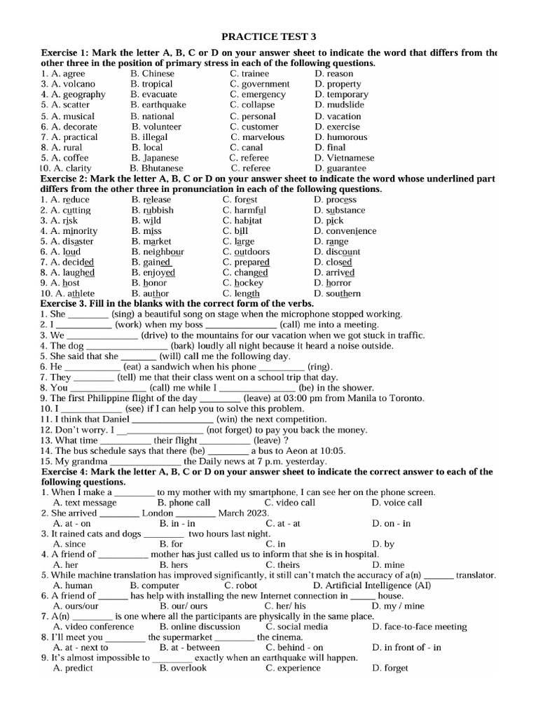 Practice Test 3 (K) | PDF