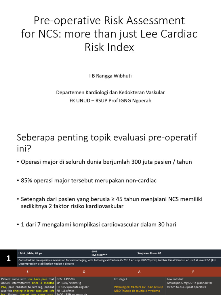 Pre-Operative Risk Assessment For NCS | PDF | Cardiovascular Diseases ...