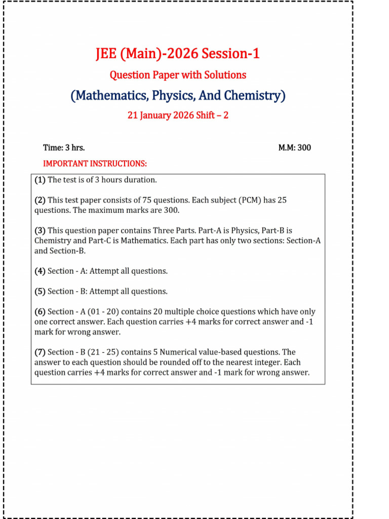 21 January Shift 2 Paper | PDF