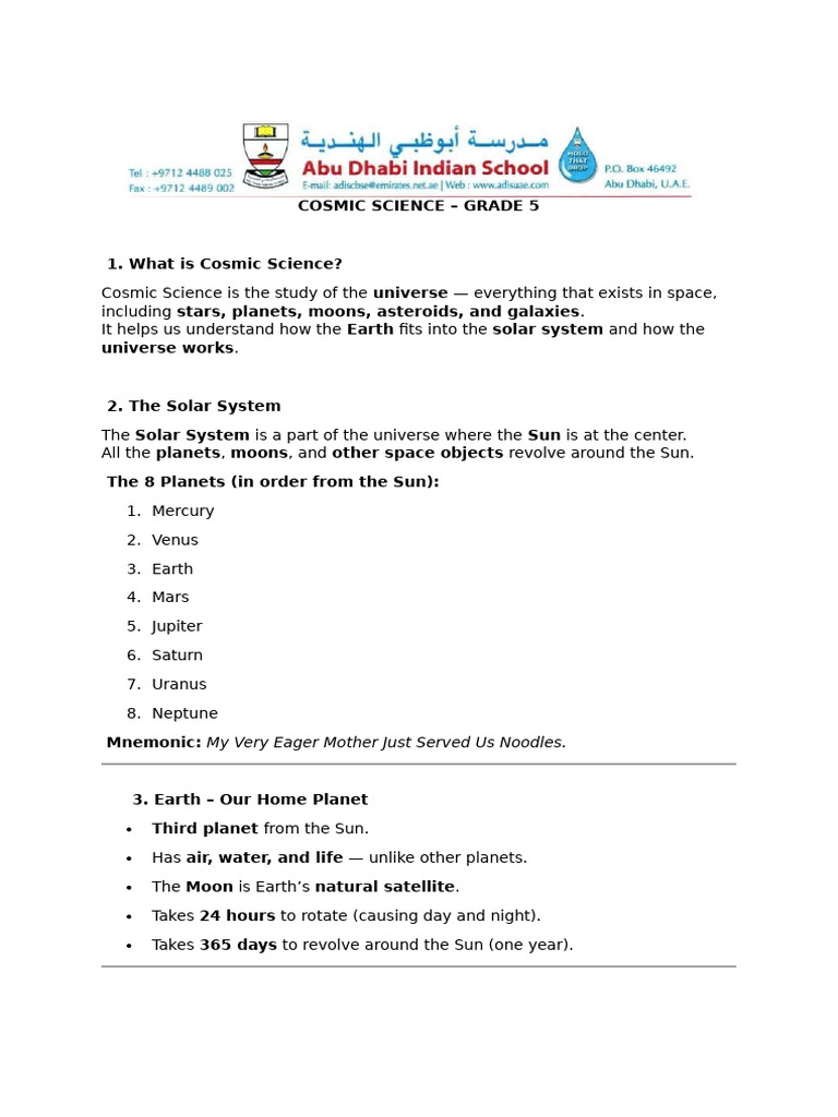 Cosmic Science Notes | PDF | Planets | Outer Space