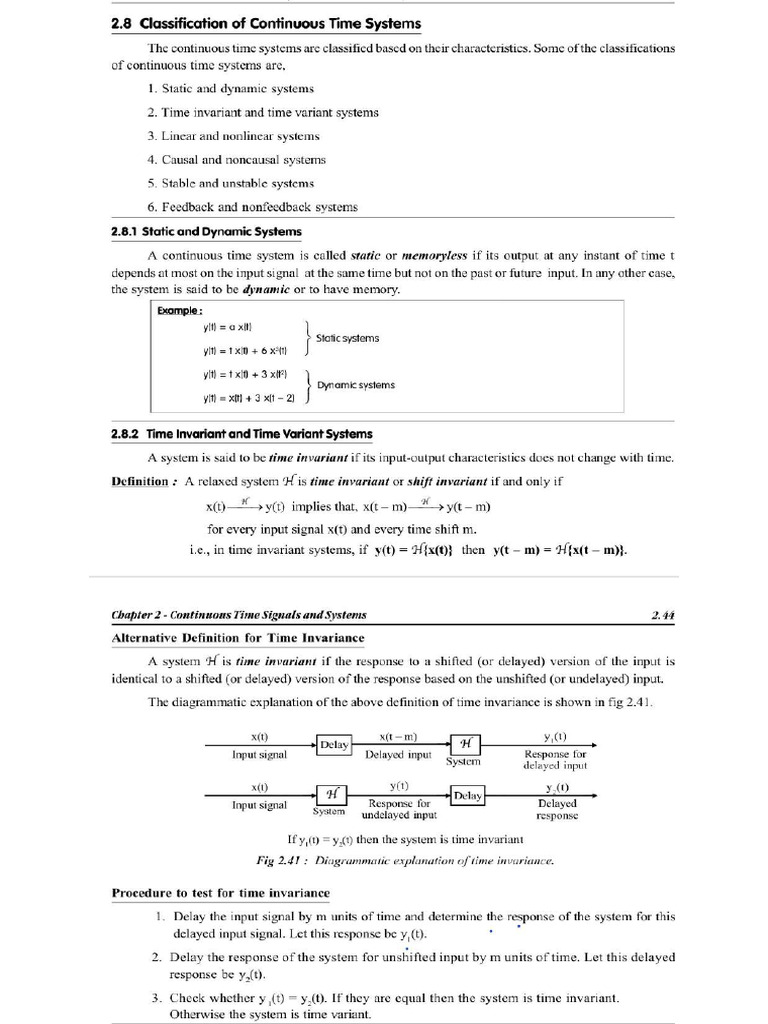 Classification of Continuous Time Systems | PDF