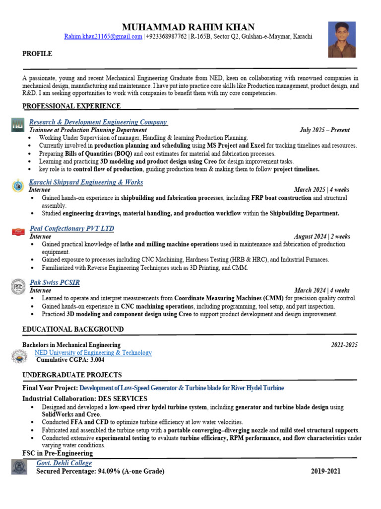 Muhammad Rahim Khan Resume | PDF