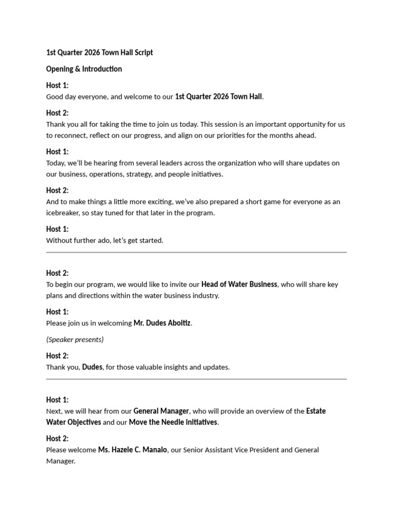 1st Quarter 2026 Town Hall Script PDF 1