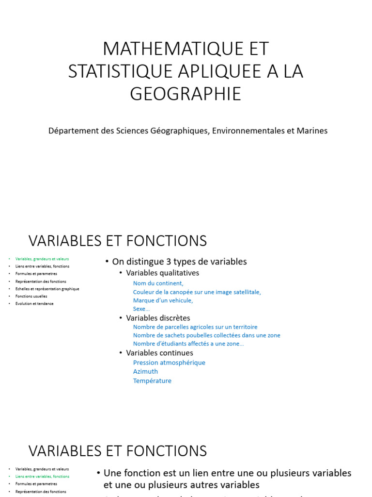MATH Stat Variables Fonction | PDF | Physique appliquée et ...
