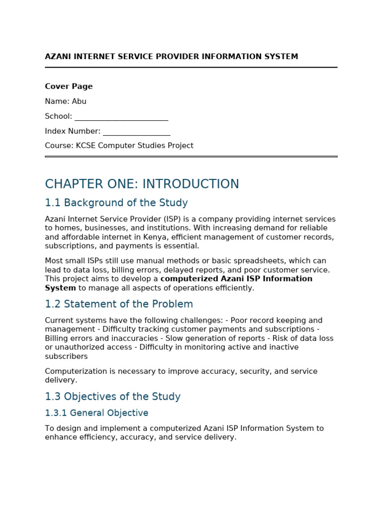 Azani Isp Kcse Full Project | PDF | Databases | Information Technology