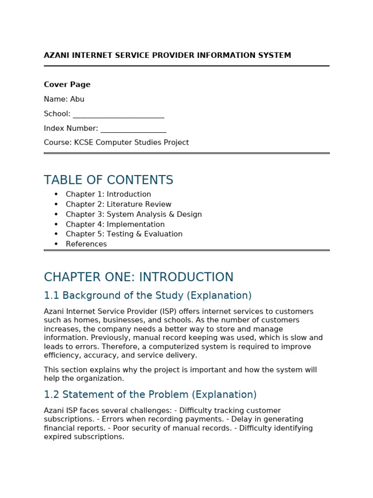 Azani Isp Kcse Full Project Formatted | PDF | Information Retrieval ...